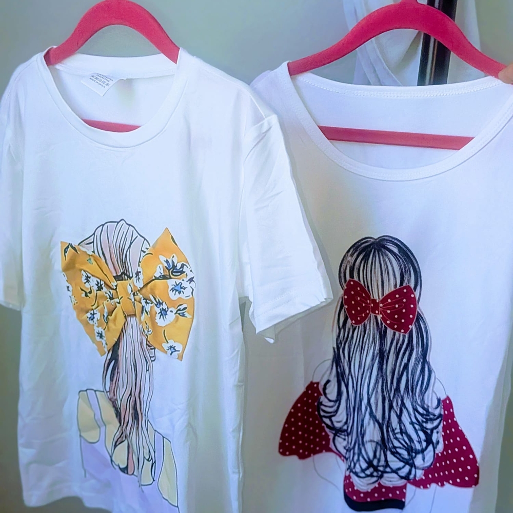 Set of 2 Girls White Graphic Tees with 3D Bow Detail - Size 7/8 - Picture 11 of 11